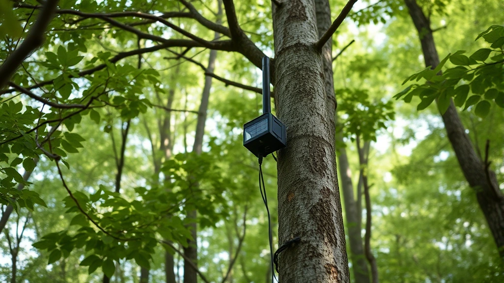 Advanced wireless sensor nodes mounted in forest canopy monitoring ecosystem health parameters in real-time with distributed environmental monitoring infrastructure and wireless data transmission technology