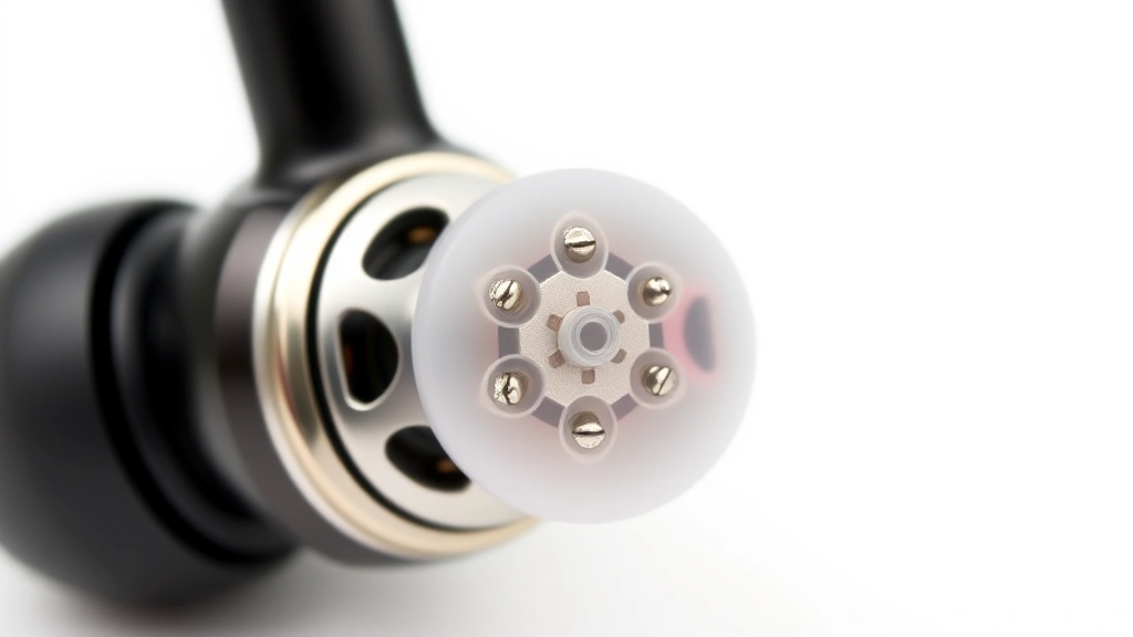 Close-up detail of earbud microphone array and internal components showing multiple microphones and noise-cancellation technology, professional product photography style, white background with shallow depth of field