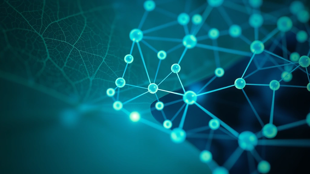 Close-up of interconnected network nodes glowing softly, representing package dependencies and environment structures, overlaid with subtle natural elements like leaf veins, blue and green color palette, photorealistic, no labels or text