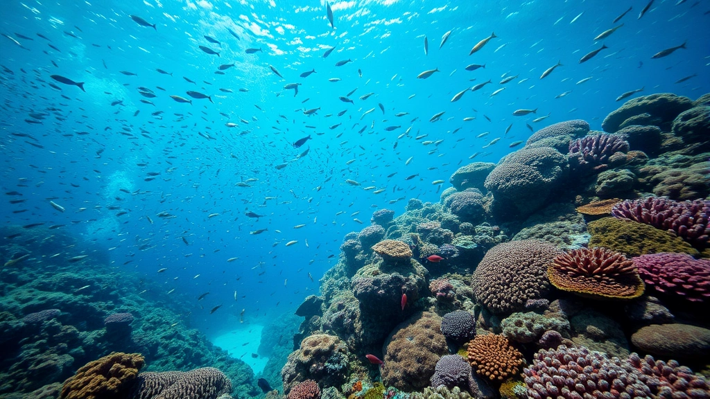 Underwater coral reef teeming with colorful fish and marine life representing healthy ecosystem services and natural capital abundance