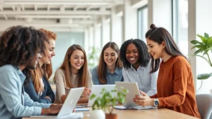 Diverse group of young professionals collaborating in modern office with natural light, representing varied genetic backgrounds and environmental opportunities in contemporary workplace settings