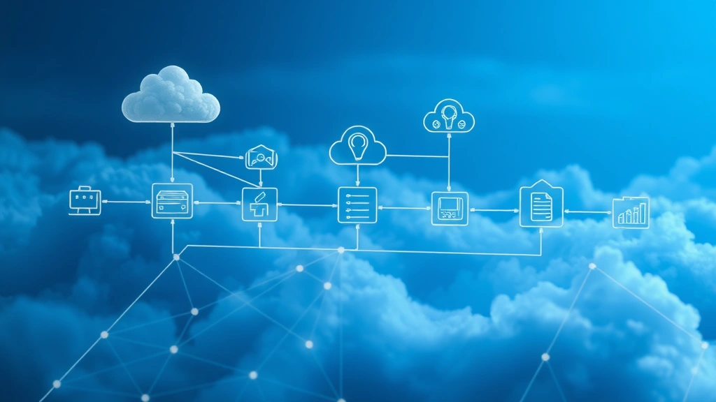 Cloud infrastructure visualization with interconnected nodes and data flow paths, representing deployment pipeline and environment management, soft blue lighting, abstract technological landscape, no text or charts