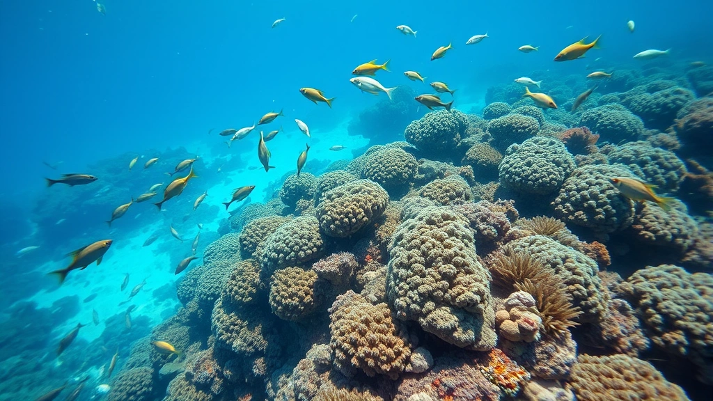 Healthy coral reef ecosystem teeming with fish species and marine life, diverse crustaceans and invertebrates, clear blue water, abundant biodiversity