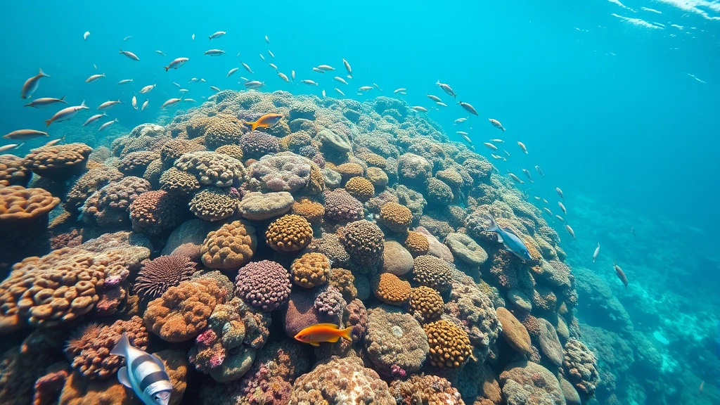 Coral reef teeming with colorful fish and marine life, vibrant ecosystem, tropical ocean waters, economic productivity of marine biodiversity, pristine natural conditions