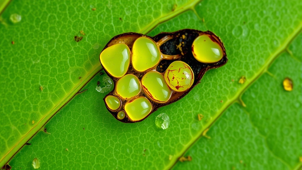 Chloroplast damage from oxidative stress, close-up of leaf tissue showing photosynthetic cells, cellular structures under physiological stress, natural botanical photography, no text or labels