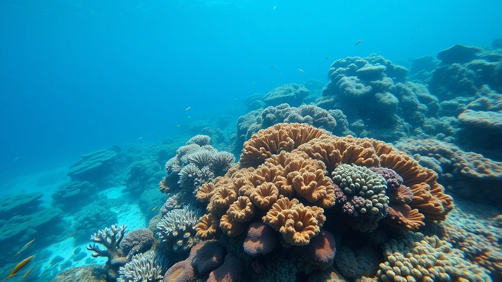 Underwater coral reef ecosystem with diverse marine life and healthy coral formations, representing natural capital and biodiversity value that macroeconomic systems fail to account for, clear water, natural coloring