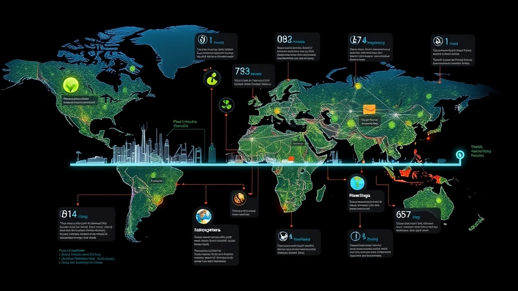 Photorealistic image of transparent supply chain visualization showing raw materials, production stages, and distribution networks with environmental impact indicators visible throughout the process