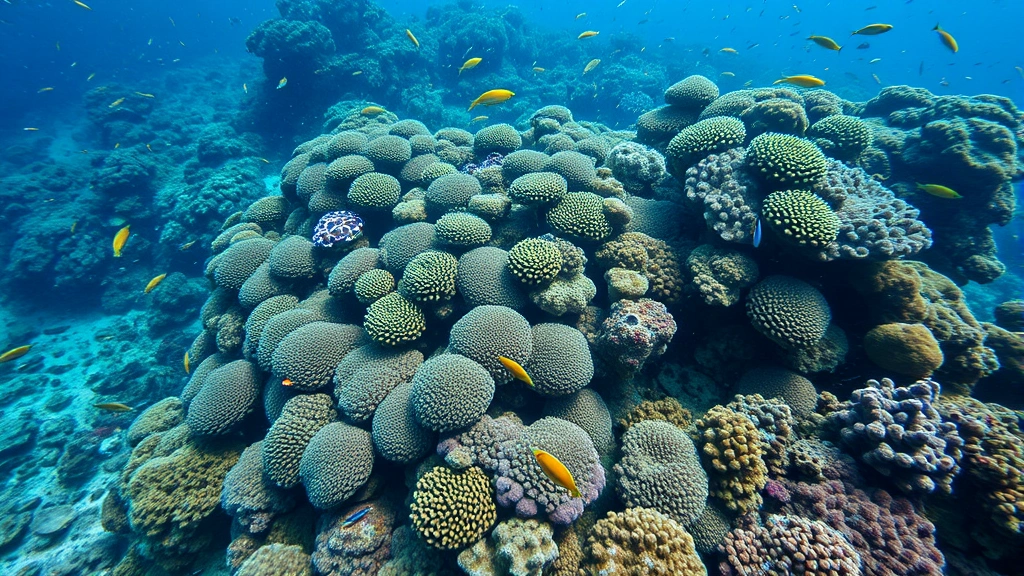 Underwater coral reef ecosystem with diverse fish species and marine biodiversity, representing fisheries economic value, tourism potential, and climate regulation services of healthy ocean ecosystems