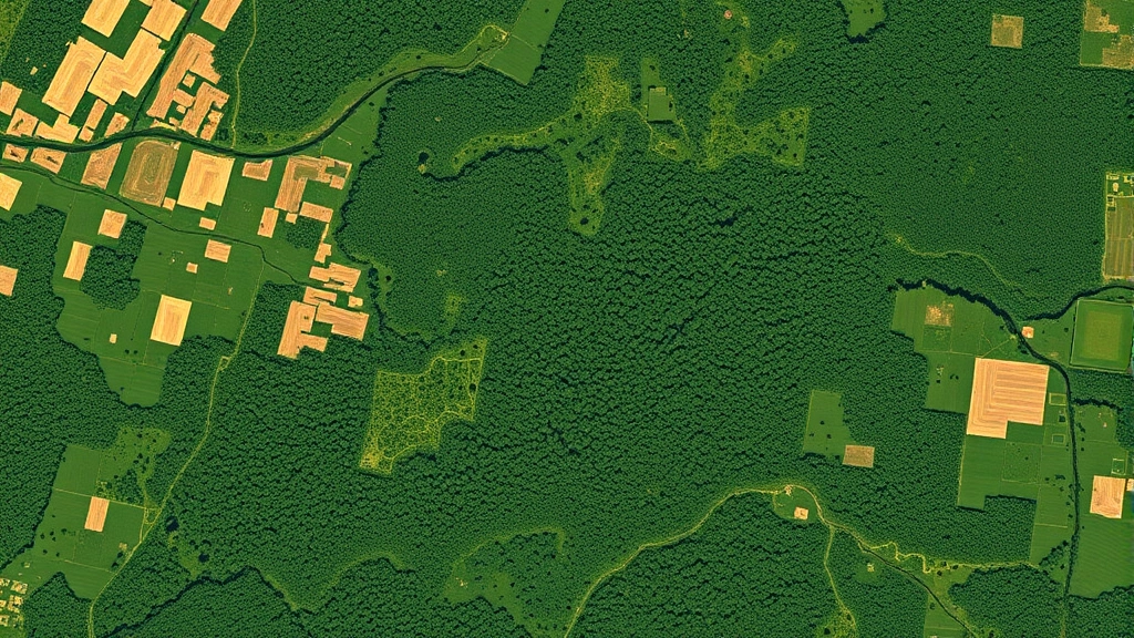 Satellite view of deforestation patterns with regulatory enforcement in action, showing forest conservation zones and protected areas from aerial perspective, natural green and cleared landscape, photorealistic style, no text