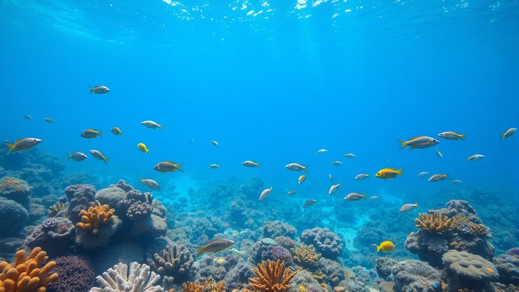 Underwater ecosystem with diverse coral reef and fish species, representing the aquatic habitats threatened by data center water consumption and thermal pollution from AI infrastructure