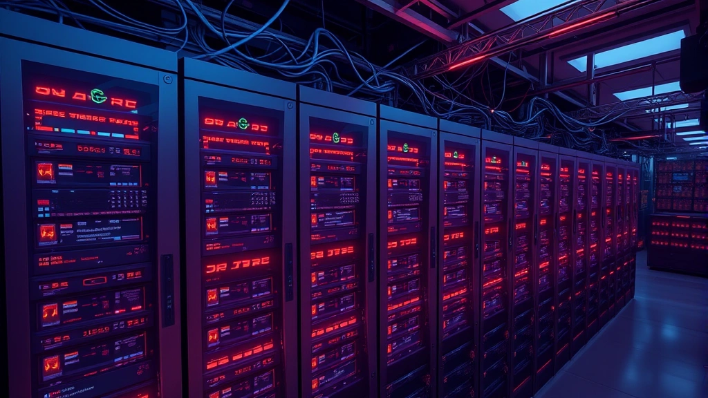 Photorealistic overhead view of interconnected computer servers in a data center with glowing network connections, representing distributed computing environments and cross-platform deployment infrastructure