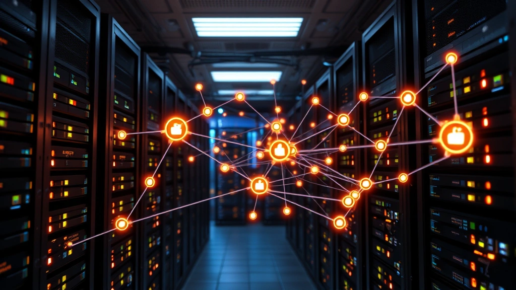 Photorealistic image of interconnected server infrastructure with glowing network nodes representing Java application deployment across systems, modern data center aesthetic, no charts or text