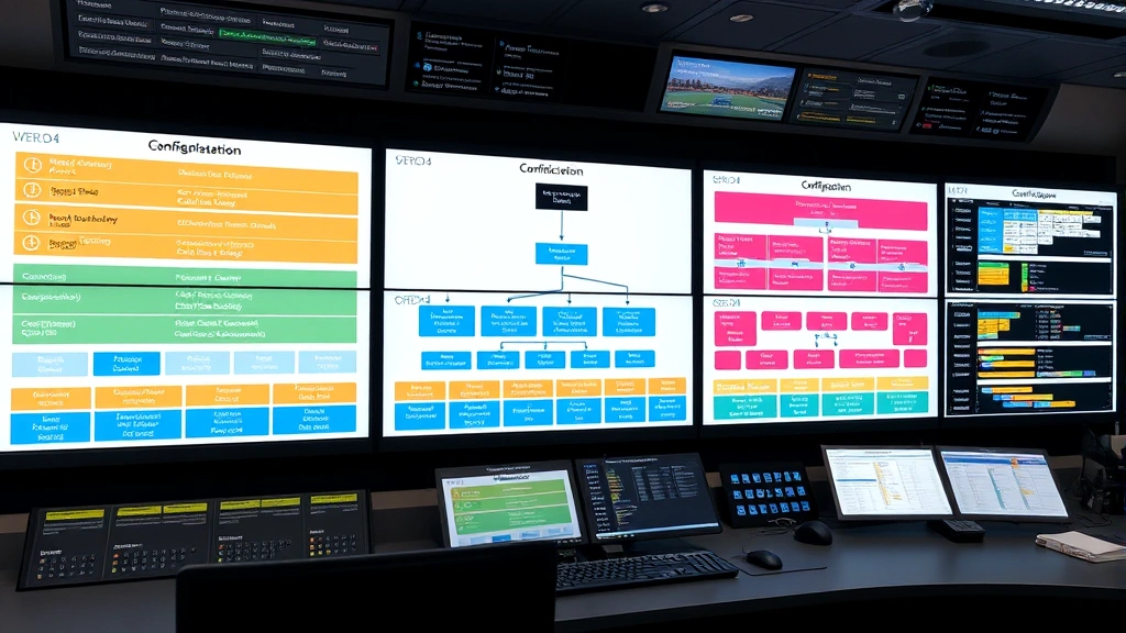 Organized control center dashboard displaying configuration management systems with hierarchical variable structures, color-coded by environment levels and security classifications