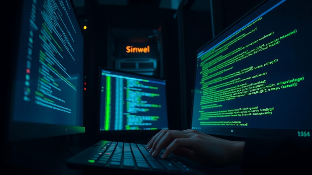 A system administrator's hands typing on a keyboard in a dimly lit server room with glowing monitor displays showing Linux terminal output and green code text, representing efficient computing infrastructure and system administration work
