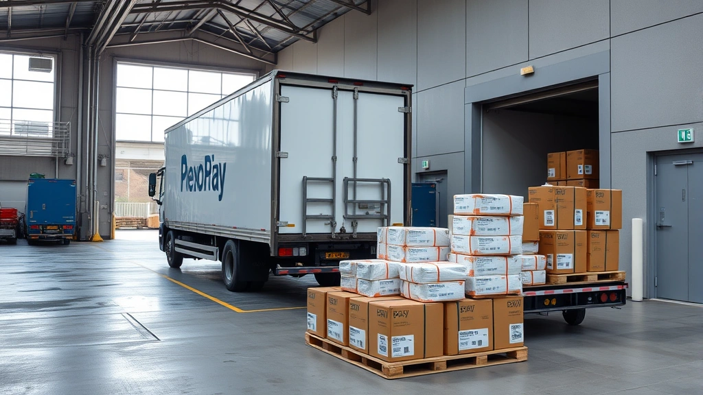 Delivery truck unloading pharmaceutical packages at commercial loading dock with natural lighting, showing supply chain and logistics operations
